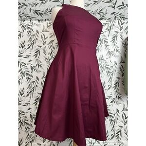 Cotton Retro Vintage Style Dress Sz L Burgundy Elegant Classic Chic New #9